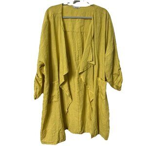 Open-Front Mustard Yellow Draped Cardigan